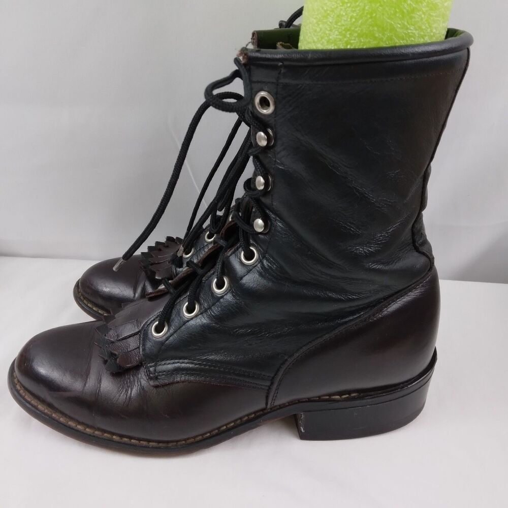 Laredo Kiltie Boots 2-Tone Black Brown Leather Lace Up Steampunk Women's 6.5 M - Picture 8 of 16